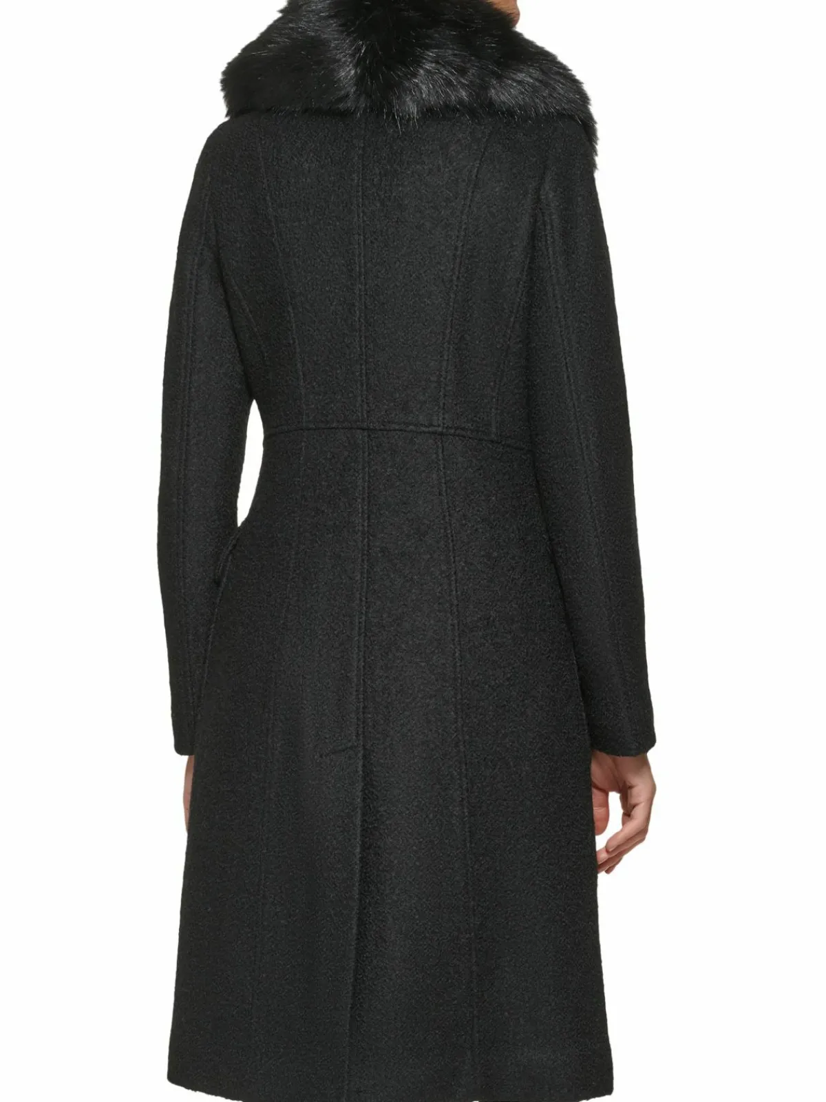 Women Guess Faux Fur Trim Double Breasted Coat