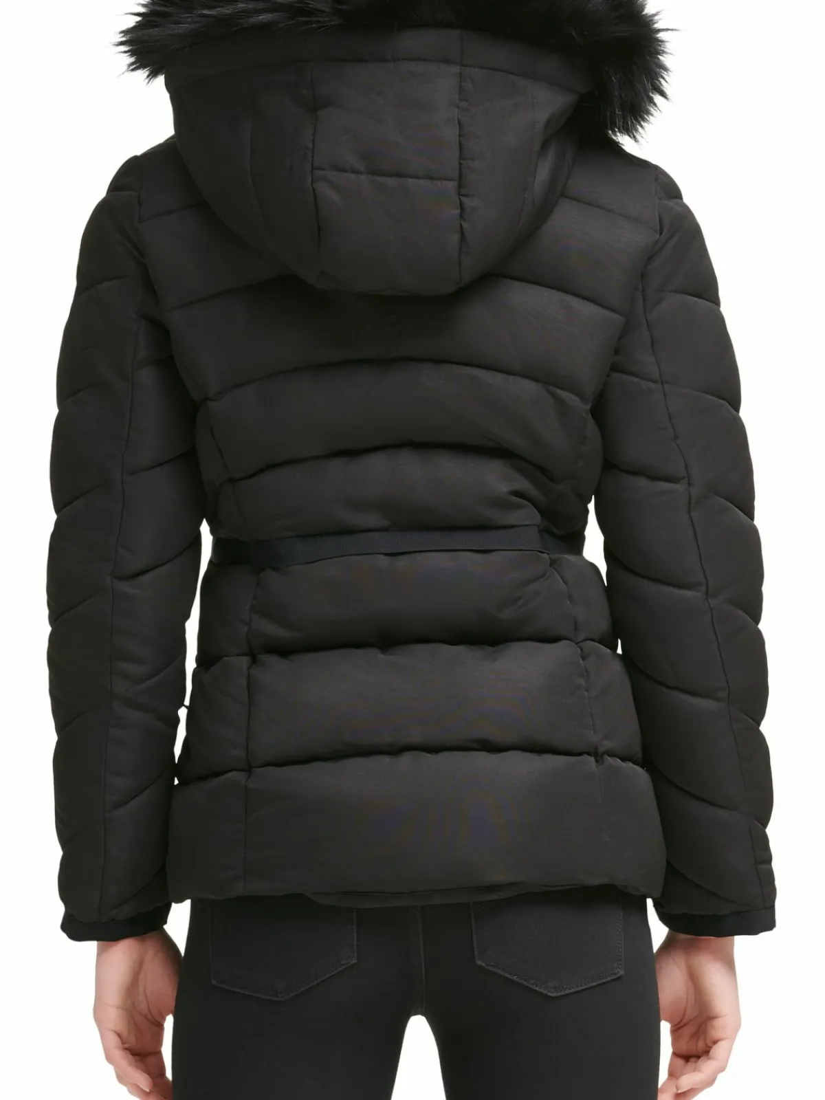 Women Guess Faux Fur Trim Hooded Puffer Jacket