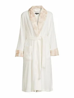 Women Saks Fifth Avenue Faux Fur Trim Robe