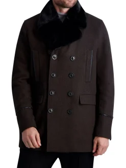 Karl Lagerfeld Paris Coats & Jackets|Faux Fur-Collar & Wool-Blend Peacoat