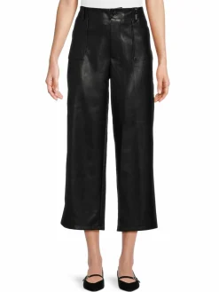 Women Avec Les Filles Faux Leather Cropped Flared Pants