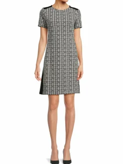 Women Ellen Tracy Faux Leather Jaquard Shift Dress