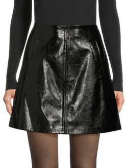 Women DKNY Faux Leather Mini A Line Skirt