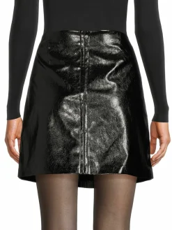 Women DKNY Faux Leather Mini A Line Skirt