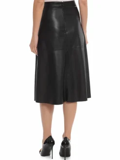 Women Bagatelle Faux Leather Panelled A Line Midi Skirt