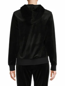 Women Calvin Klein Faux Leather Pocket Zip Front Hoodie