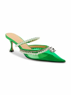 Mach & Mach Faux Pearl & Crystal Embellished Kitten Mules