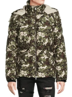 Moncler Coats & Jackets|Faux Shearling Trim Down Jacket Camo