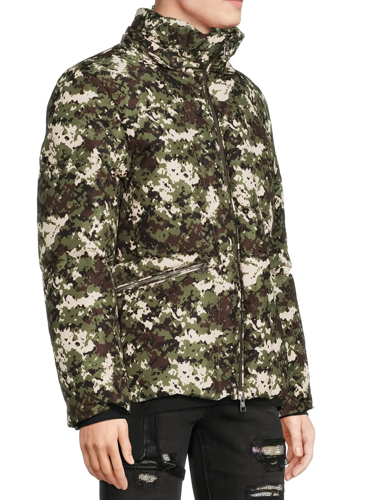 Moncler Coats & Jackets|Faux Shearling Trim Down Jacket Camo