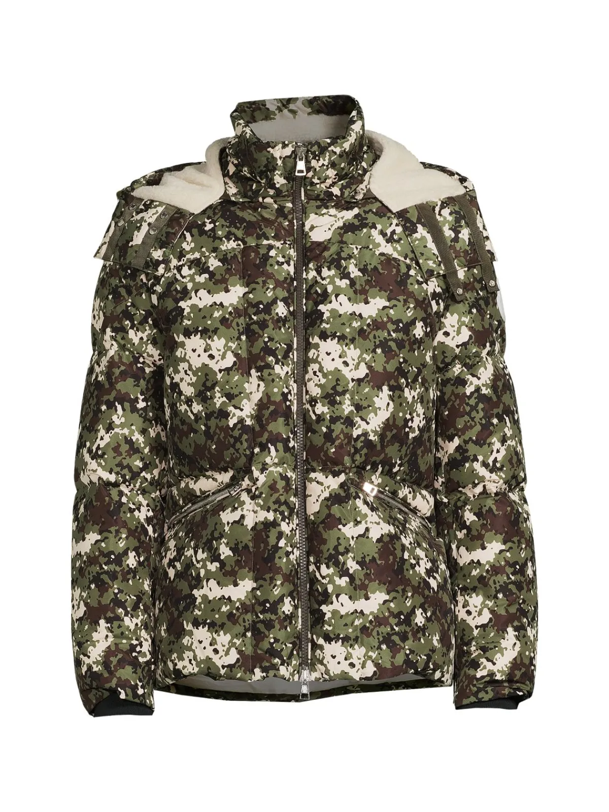 Moncler Coats & Jackets|Faux Shearling Trim Down Jacket Camo