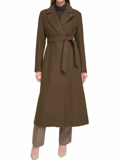 Women Calvin Klein Faux Wool Belted Wrap Coat