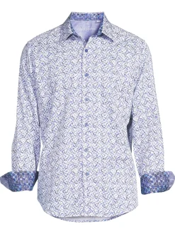 Robert Graham Casual Button-Down Shirts|Felton Classic Fit Abstract Sport Shirt Blue
