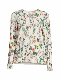 Women Saks Fifth Avenue Floral Crewneck Cashmere Sweater