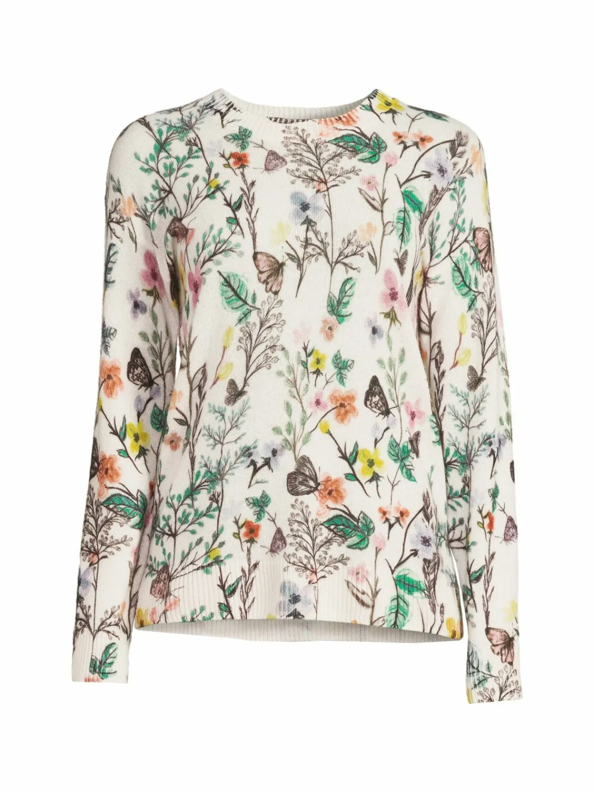 Women Saks Fifth Avenue Floral Crewneck Cashmere Sweater