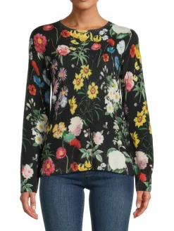 Women Saks Fifth Avenue Floral Crewneck Cashmere Sweater