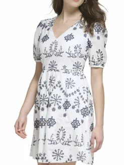 Women Kensie Floral Eyelet Puff Sleeve Mini Dress