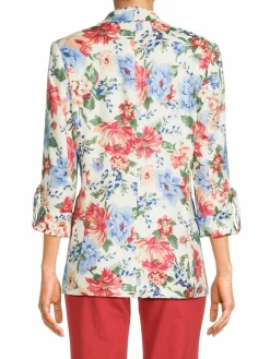 Women T Tahari Floral Linen Blend Blazer