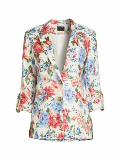 Women T Tahari Floral Linen Blend Blazer