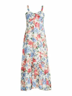 Women T Tahari Floral Linen Blend Maxi Dress