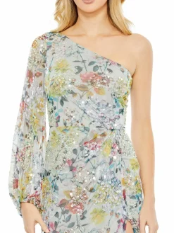 Women Mac Duggal Floral Sequin One Shoulder Gown