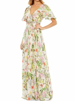 Women Mac Duggal Floral Surplice Neckline Gown