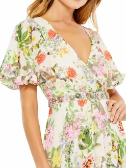 Women Mac Duggal Floral Surplice Neckline Gown