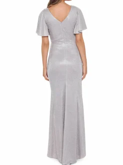 Women Betsy & Adam Flutter Sleeve Glitter Column Gown