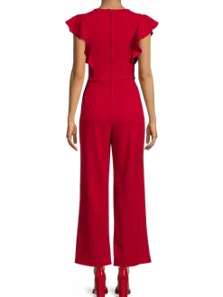 Women Bebe Flutter Sleeve Scuba Crepe Jumpsuit