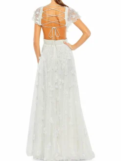 Women Mac Duggal Flutter Sleeve Sequin Gown
