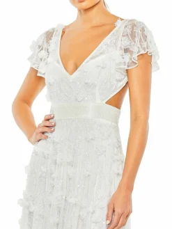 Women Mac Duggal Flutter Sleeve Sequin Gown