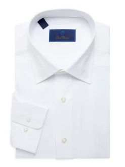 David Donahue Dress Shirts|French Cuff Stripe Jacquard Dress Shirt White