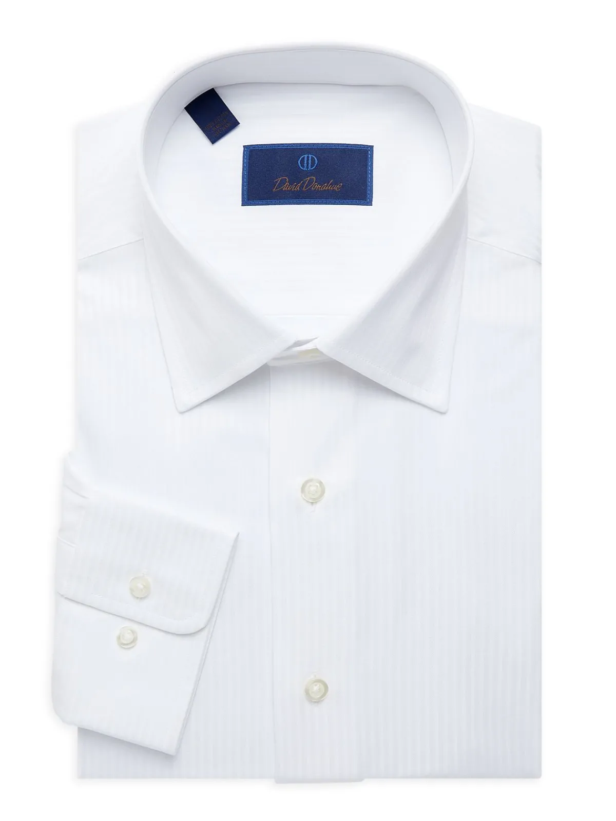 David Donahue Dress Shirts|French Cuff Stripe Jacquard Dress Shirt White