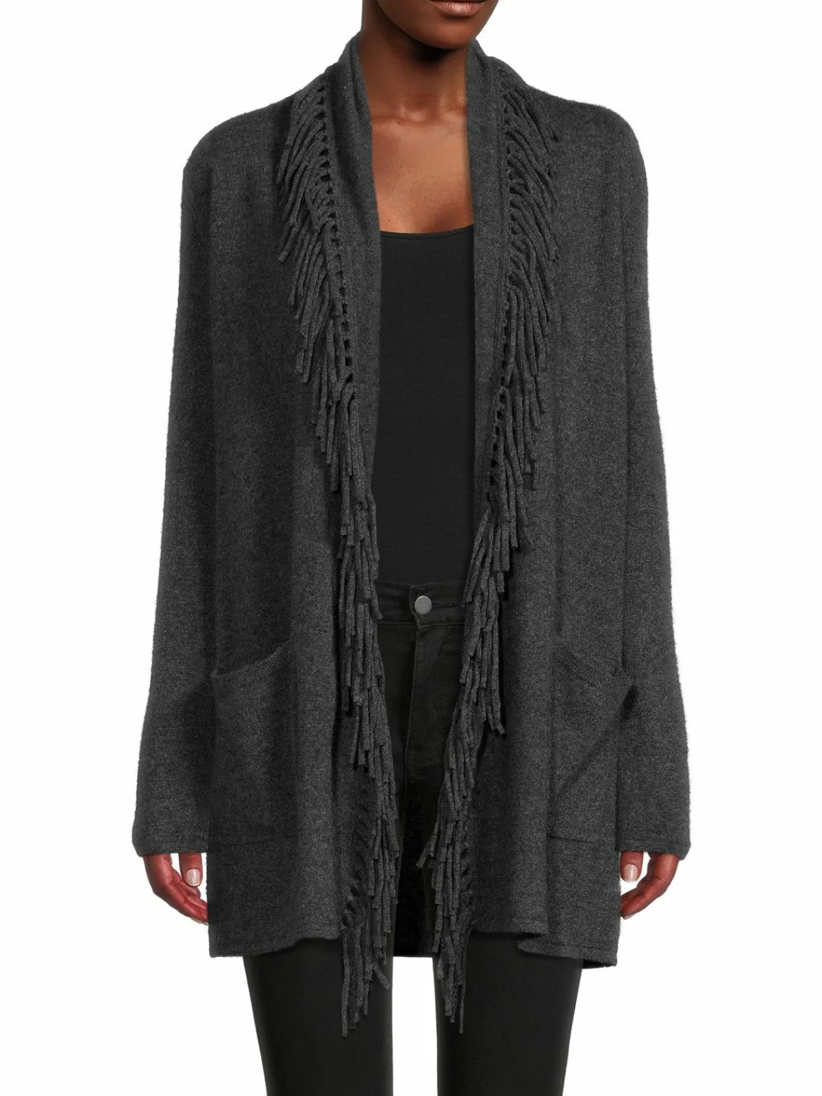 Women Saks Fifth Avenue Fringe Shawl Collar Cashmere Cardigan