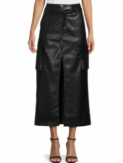 Women Avec Les Filles Front Slit Faux Leather Midi Skirt