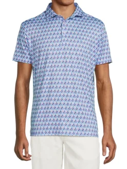 TailorByrd Polos|Geometric Print Performance Polo Blue