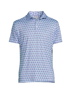TailorByrd Polos|Geometric Print Performance Polo Blue