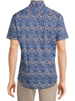 Bertigo Casual Button-Down Shirts|Geometric Print Shirt Navy
