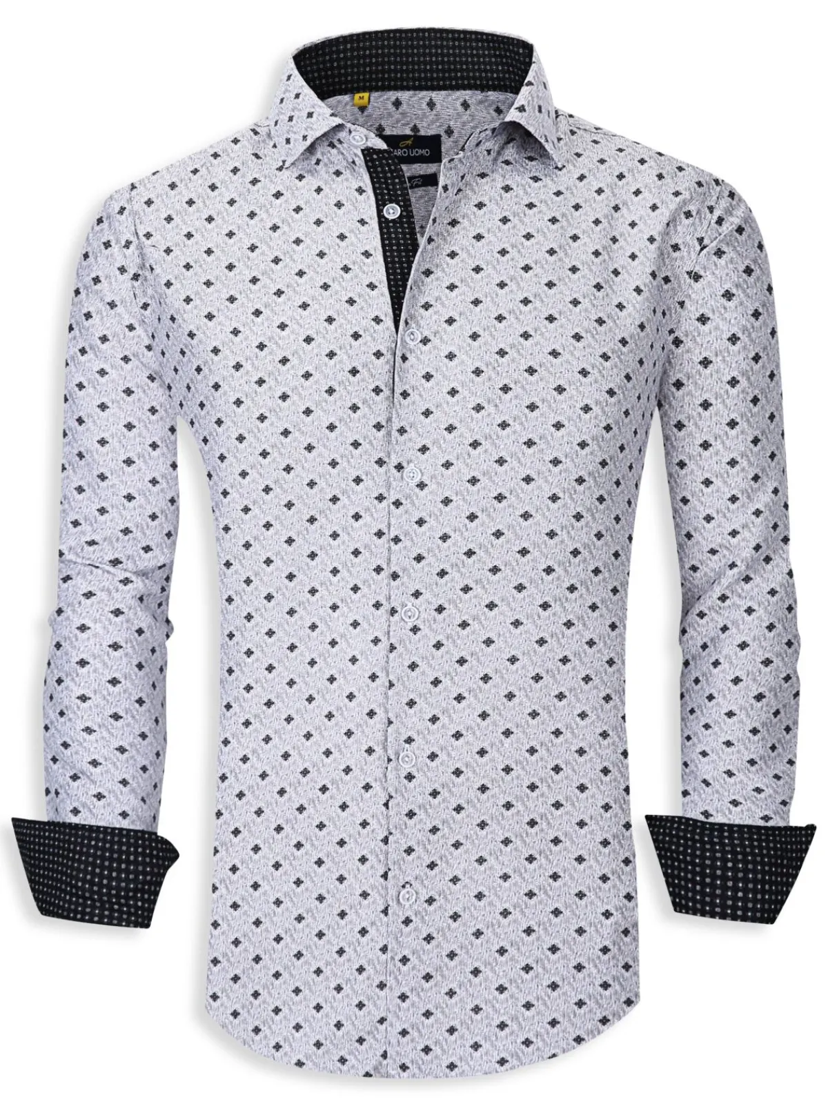 Azaro Uomo Casual Button-Down Shirts|Geometric Print Shirt Grey