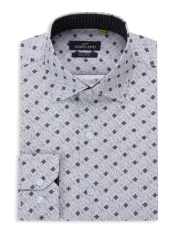Azaro Uomo Casual Button-Down Shirts|Geometric Print Shirt Grey