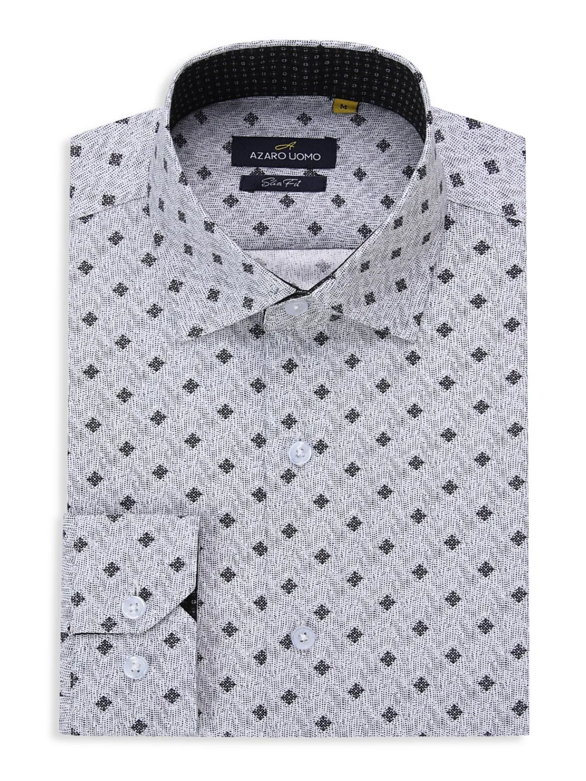 Azaro Uomo Casual Button-Down Shirts|Geometric Print Shirt Grey