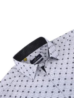 Azaro Uomo Casual Button-Down Shirts|Geometric Print Shirt Grey