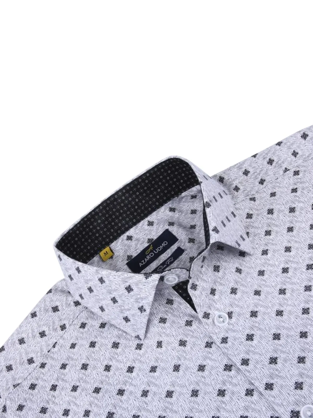 Azaro Uomo Casual Button-Down Shirts|Geometric Print Shirt Grey
