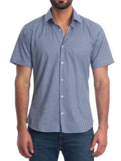 Jared Lang Casual Button-Down Shirts|Geometric Print Shirt White Blue