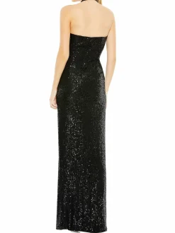 Women Mac Duggal Halterneck Sequin Slit Column Gown