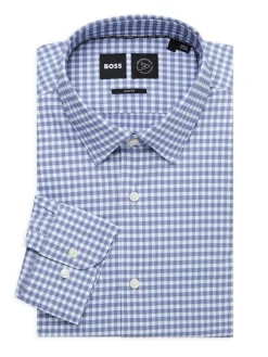 BOSS Dress Shirts|Hank Performance Slim Fit Gingham Sport Shirt Dark Blue