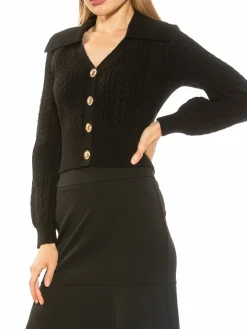 Women Alexia Admor Hazel Cable Knit Collared Cardigan