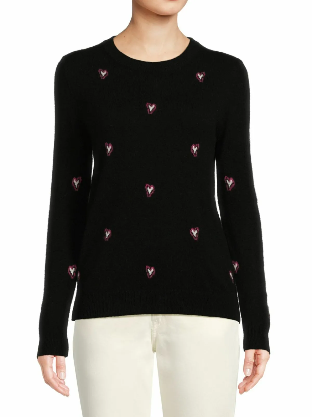 Women Saks Fifth Avenue Heart Pattern Cashmere Sweater