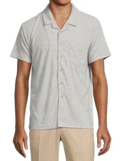 Vintage Summer Casual Button-Down Shirts|Heathered Short Sleeve Button Down Shirt Heather Grey