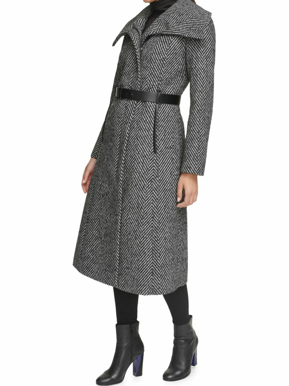 Women Kenneth Cole Herringbone Belted Car Coat
