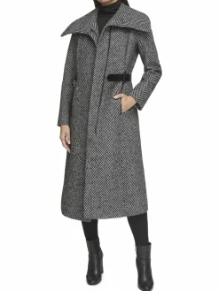 Women Kenneth Cole Herringbone Belted Car Coat